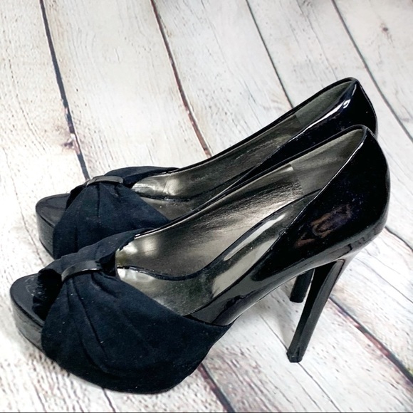 EUC-CARLOS Santana Patent Lthr/Suede PeepToe Heels - Picture 2 of 13